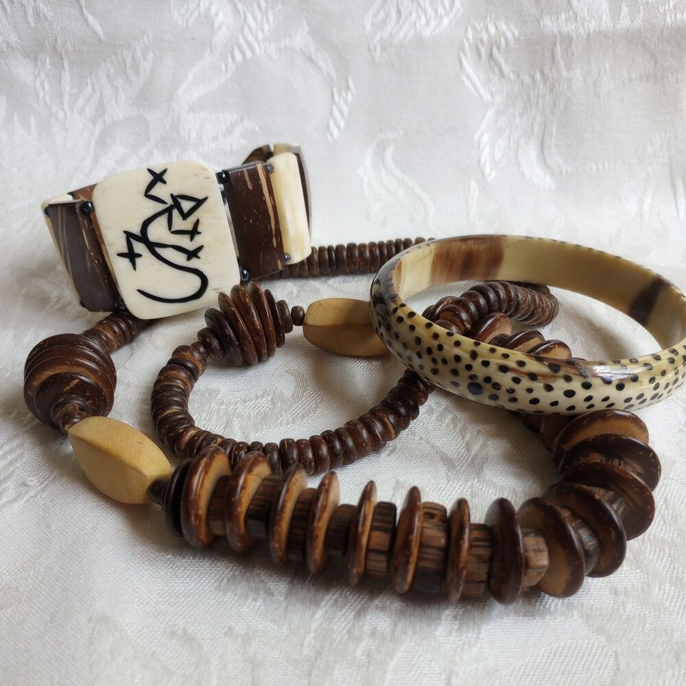 Variety Of Bohemian & Afrocentric Jewelry Pieces leopard print gecko horn wood